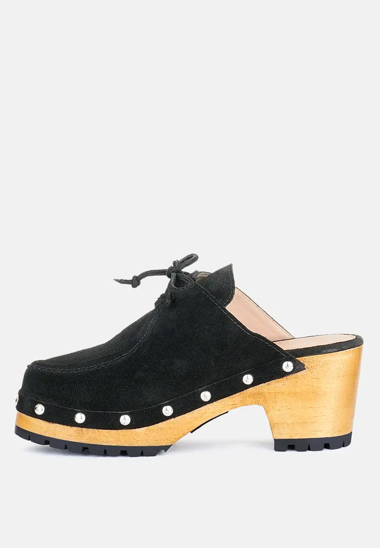 Iroko Suede Tie Detail Stud Clogs