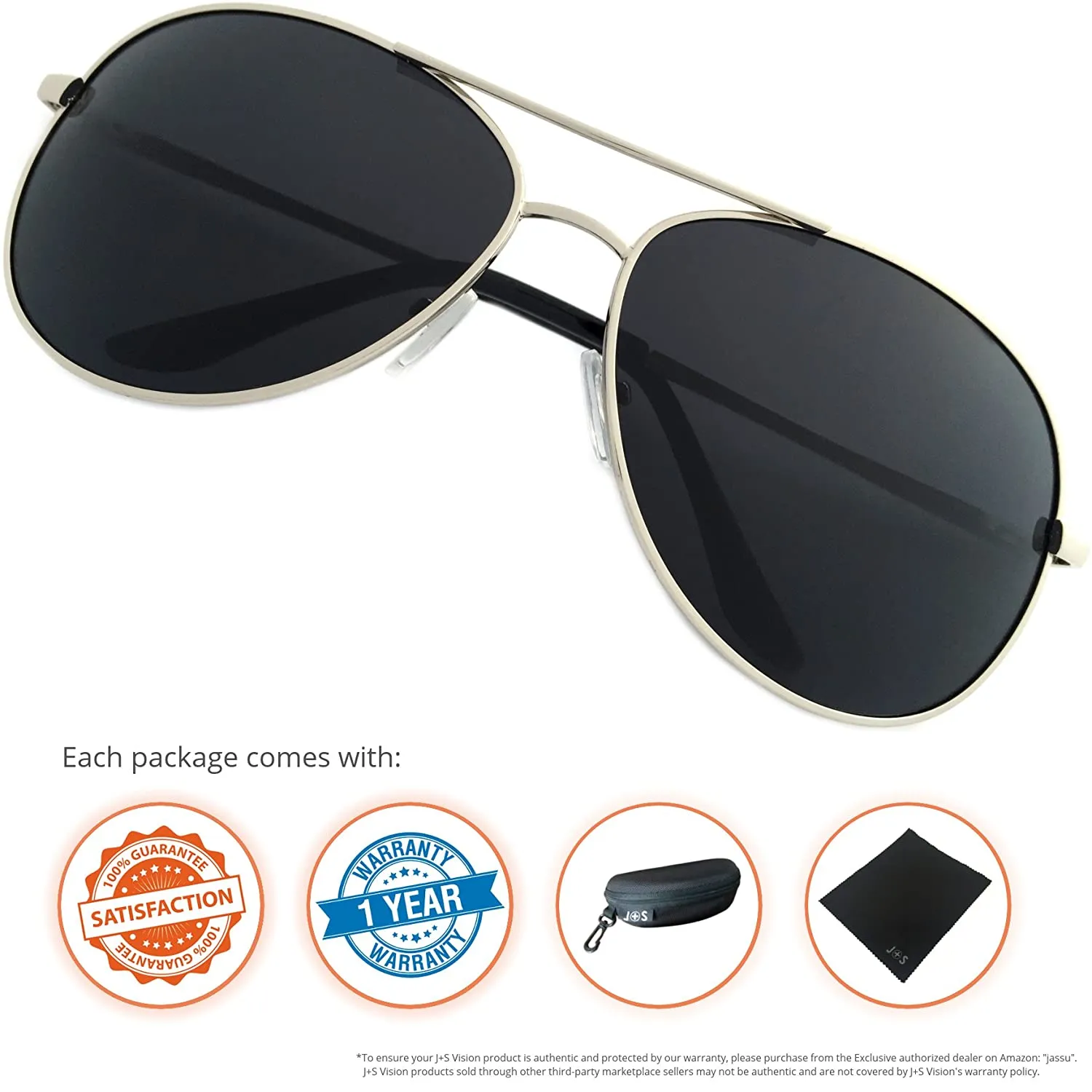 J S Premium Military Style Classic Aviator Sunglasses | Polarized | 100% UV Protection