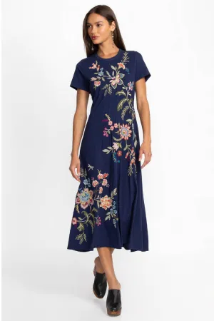 Julianna Crew Neck Swing Dress in Blue Night