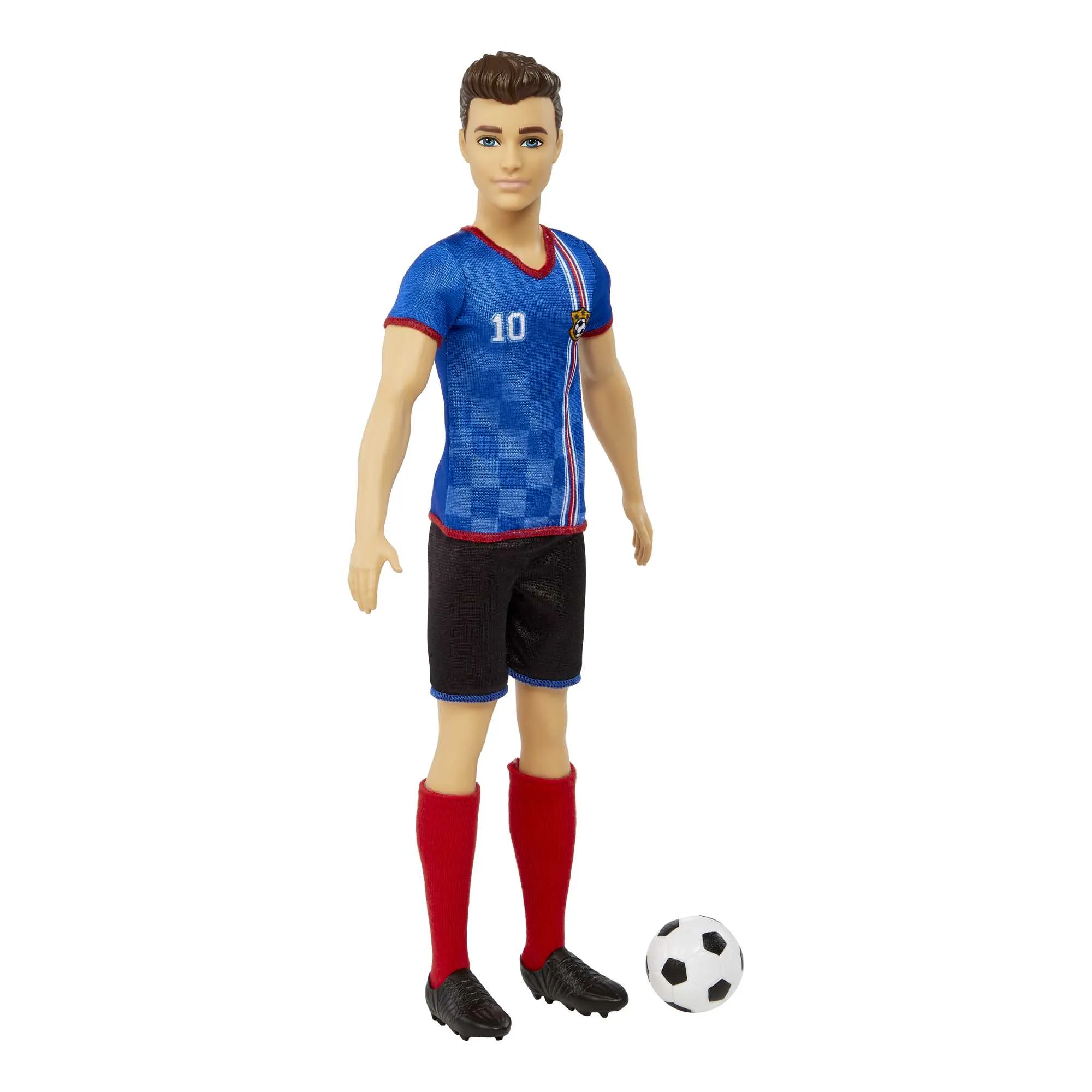 Ken Soccer Doll, Cropped Hair, #10 Uniform, Soccer Ball, Cleats,  Socks, 3 & Up