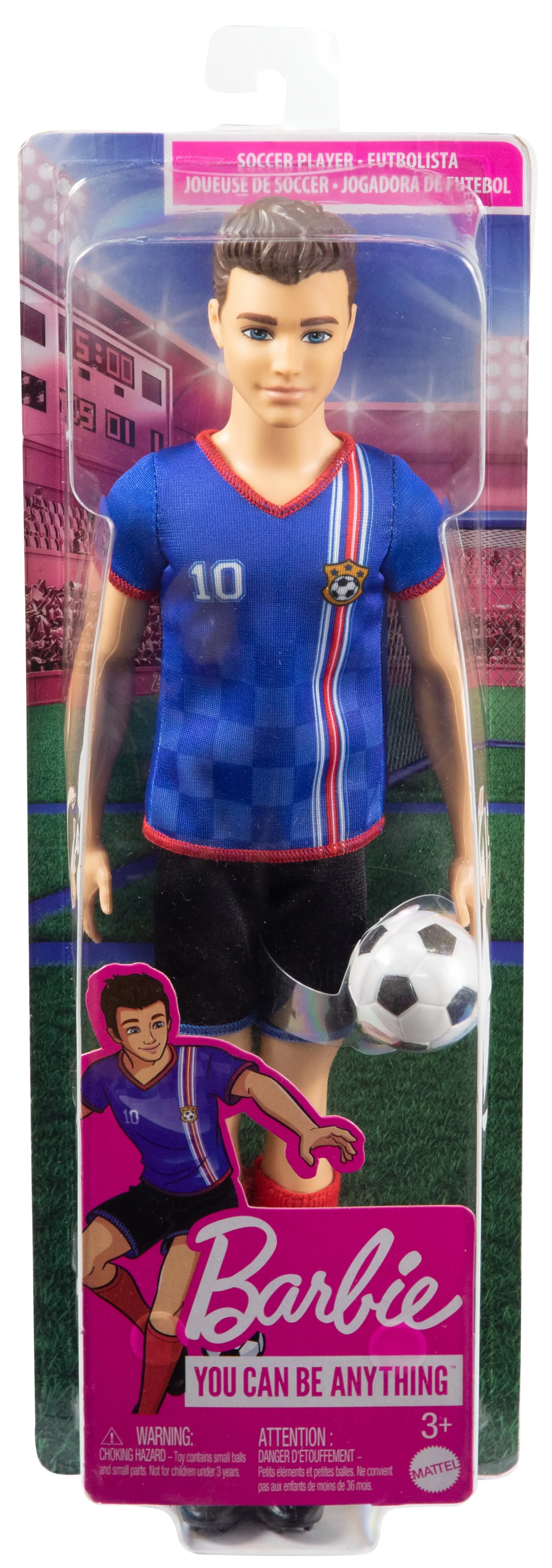 Ken Soccer Doll, Cropped Hair, #10 Uniform, Soccer Ball, Cleats,  Socks, 3 & Up