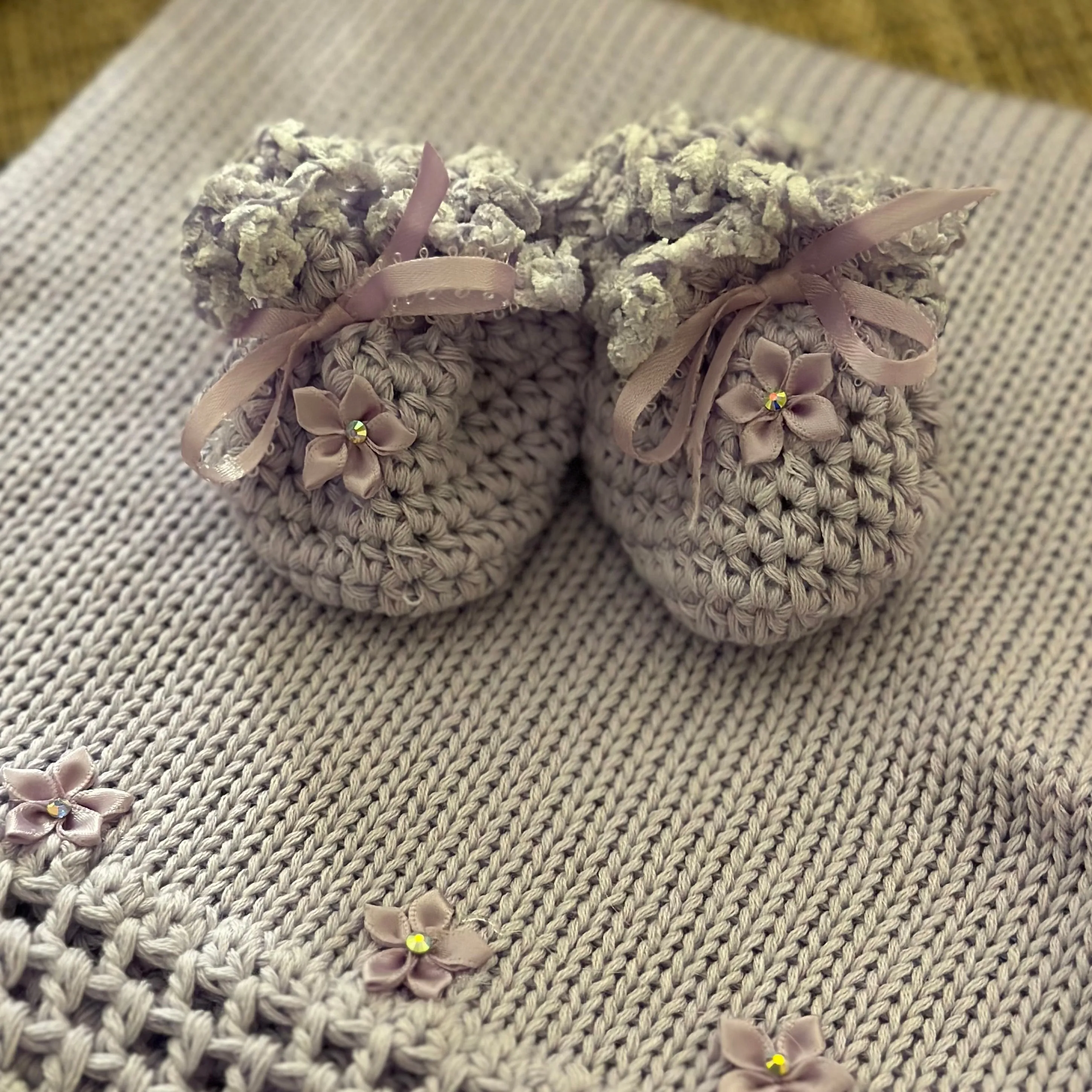 Lavendar Crochet Booties or Blanket