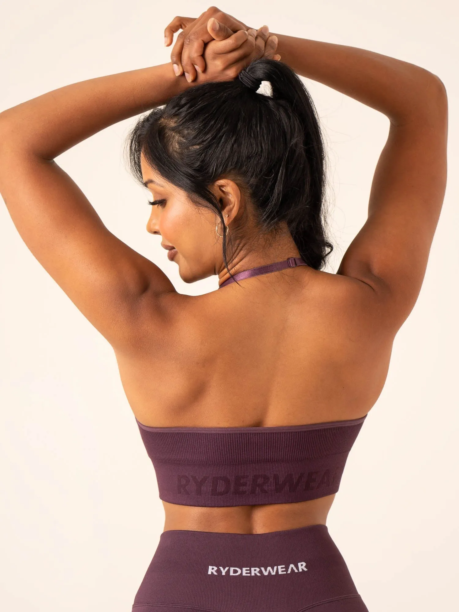 Lift Rib Seamless Halter Sports Bra - Plum