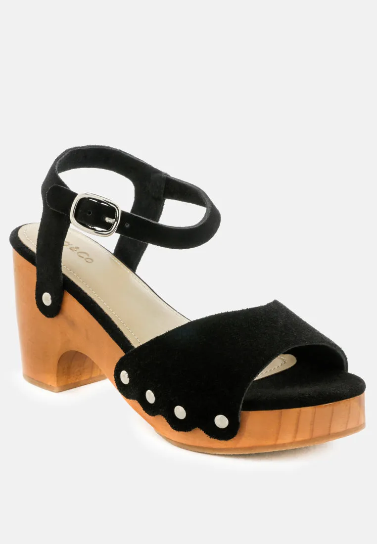 Liona Mustard Studded Suede Clogs Sandals