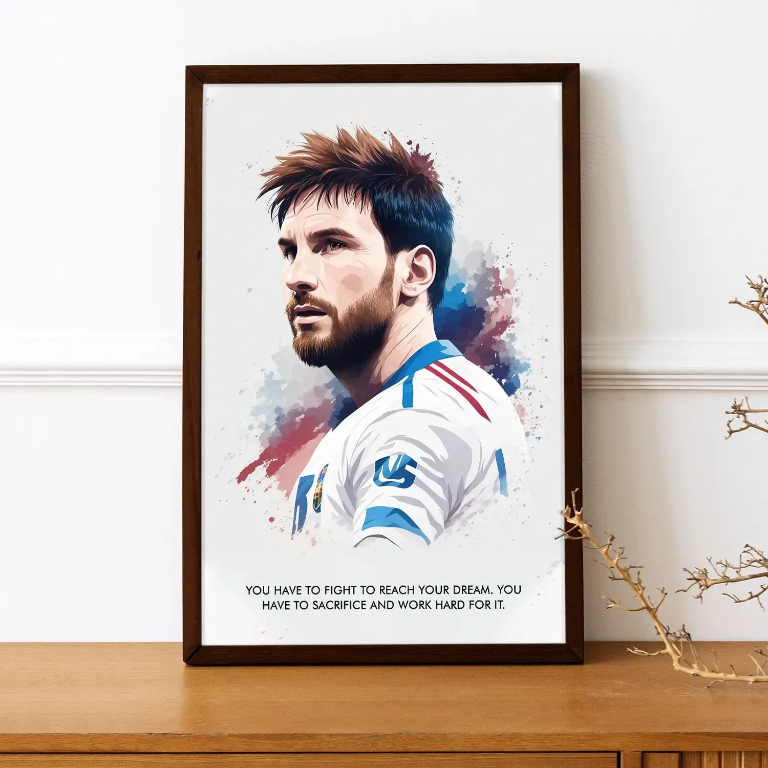 Lionel Messi With Quote Sketch Style