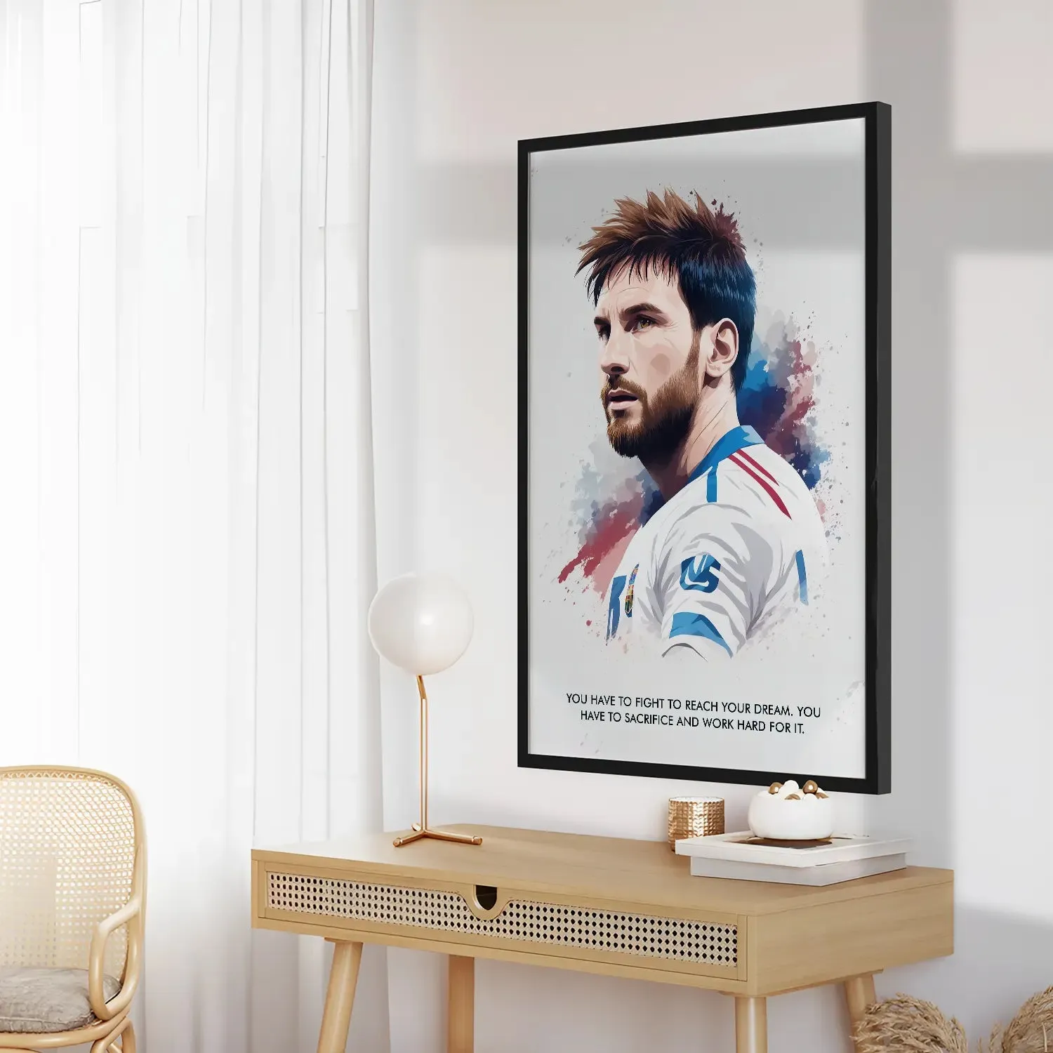 Lionel Messi With Quote Sketch Style