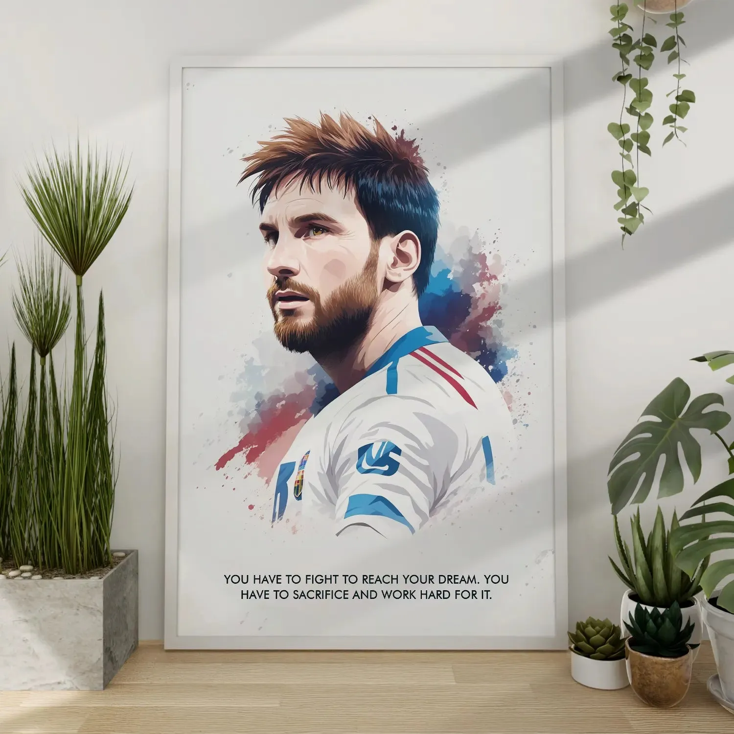 Lionel Messi With Quote Sketch Style