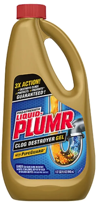 Liquid-Plumr 00243 Clog Remover, Liquid, Pale Yellow, Bleach, 32 oz Bottle :EA: QUANTITY: 9