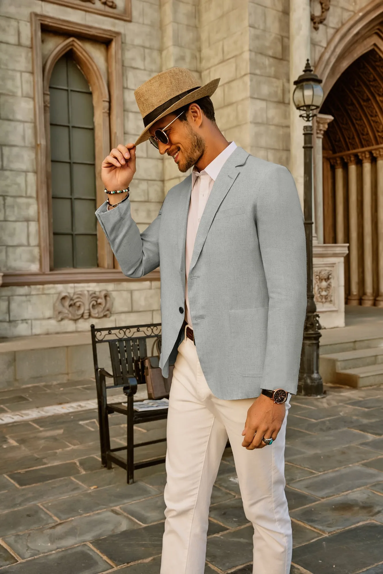 Men's Casual Slim Fit Linen Jacket Lightweight two Buttons Blazer Sport Coat