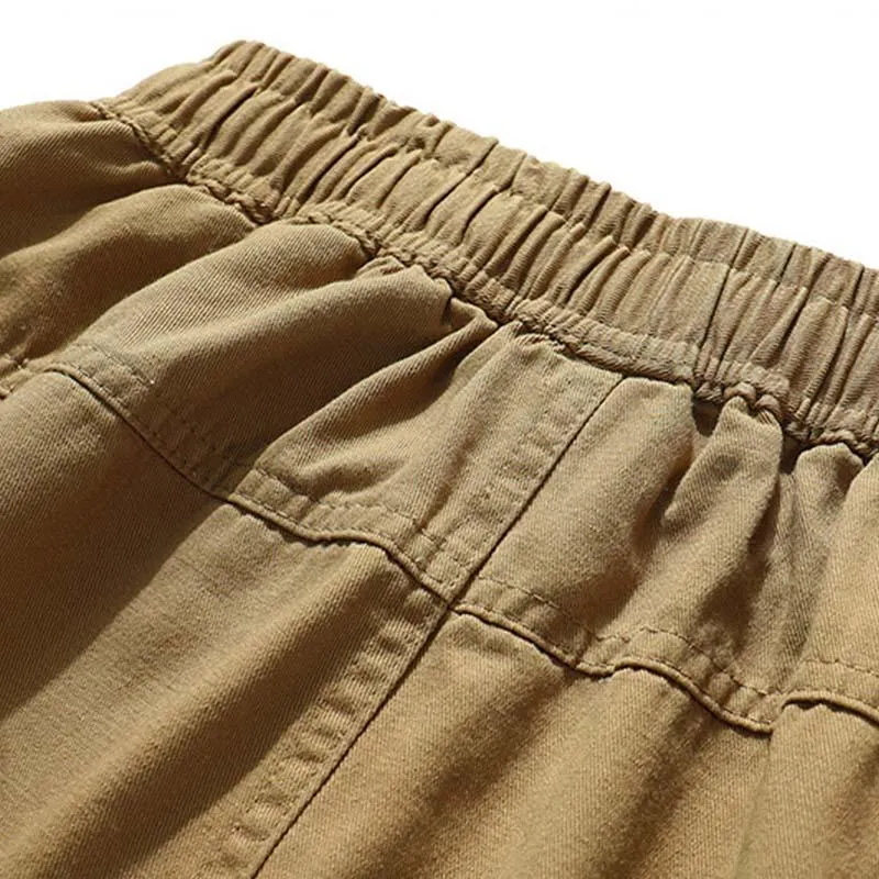 Men's Casual Solid Color Elastic Waist Loose Straight Cargo Pants 28821704M