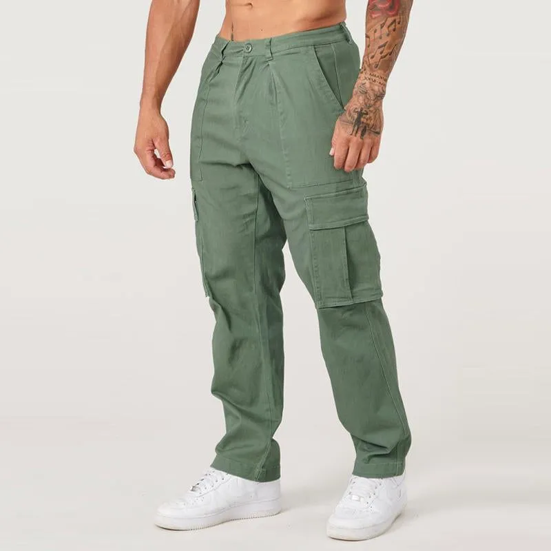 Men's Casual Solid Color Multi-Pocket Cargo Pants 39111426Y