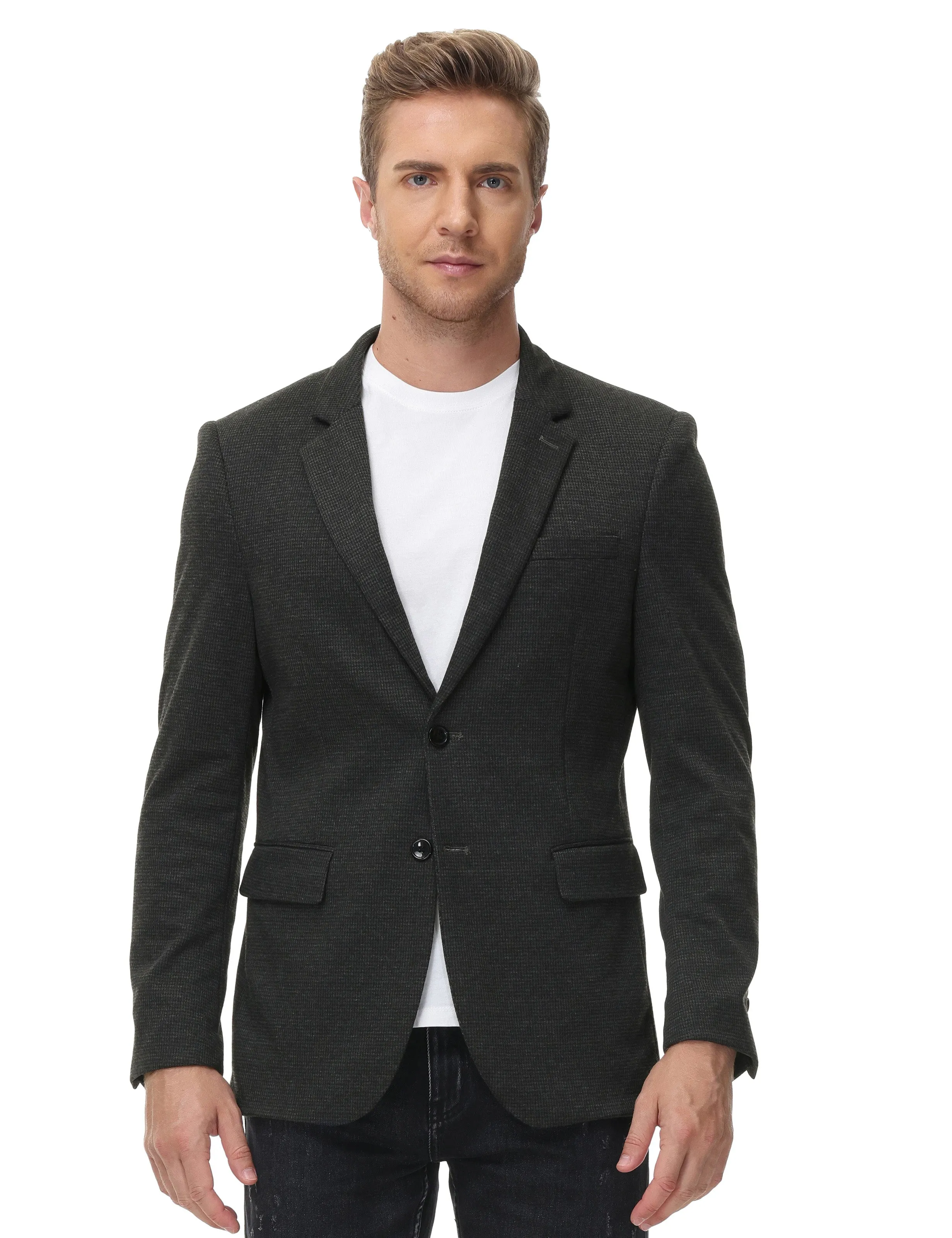 Men's Herringbone Two Buttons Blazer Jacket Lightweight Casual Knit Sport Coat