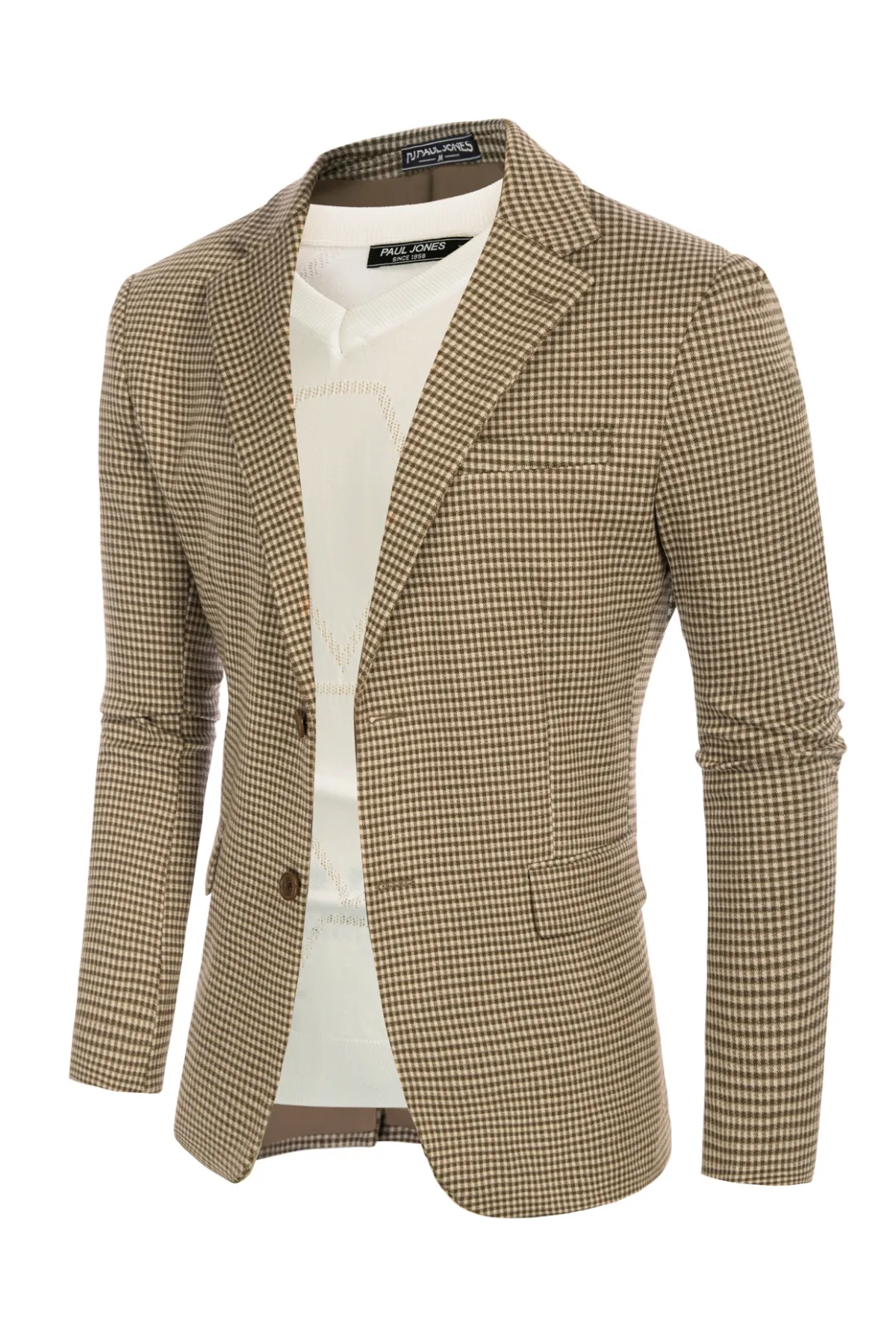 Men's Herringbone Two Buttons Blazer Jacket Lightweight Casual Knit Sport Coat