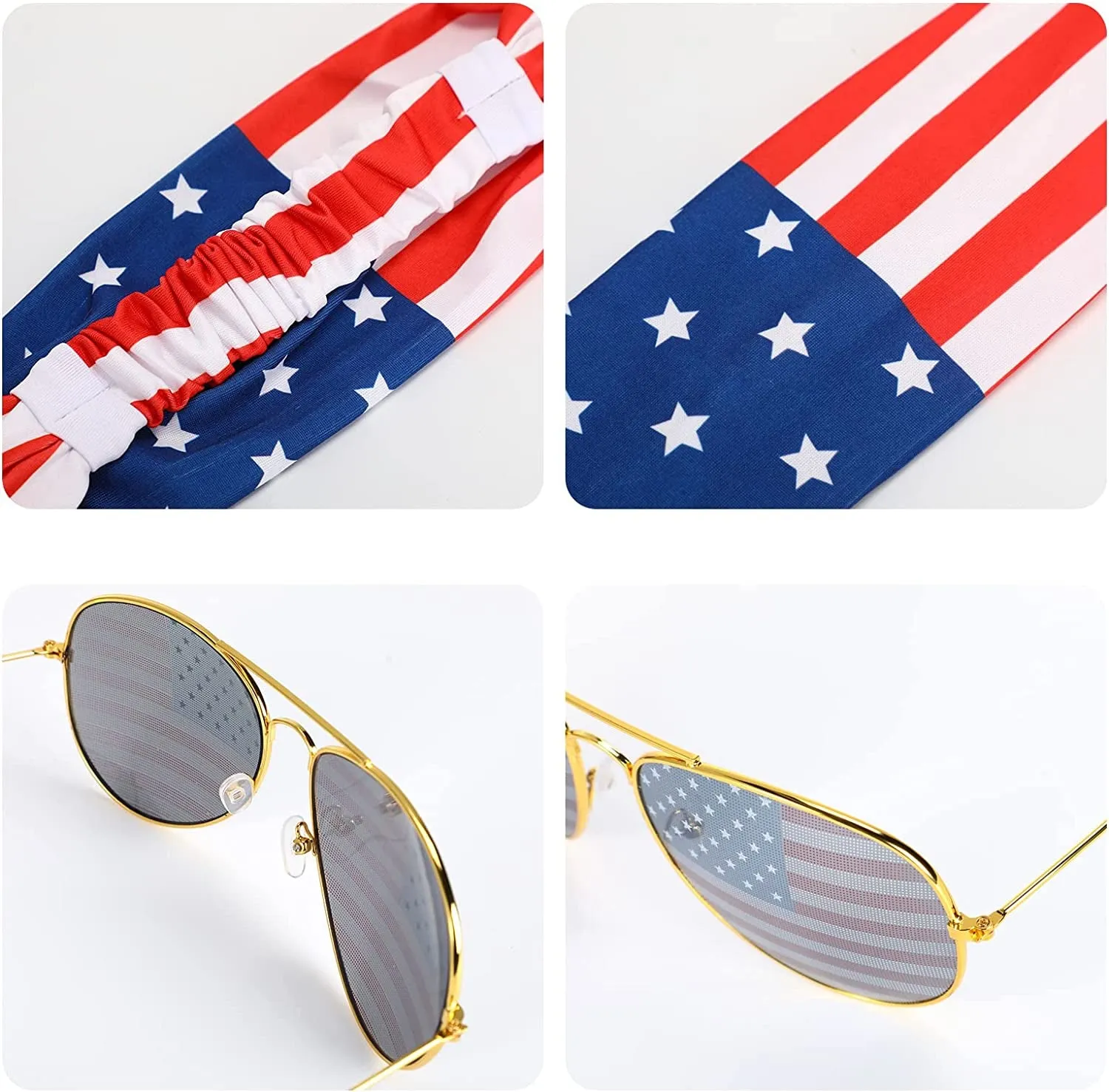 Men's USA American Independence Day Accessories Set American Flag Beach Shorts American Flag Sunglasses and Headband