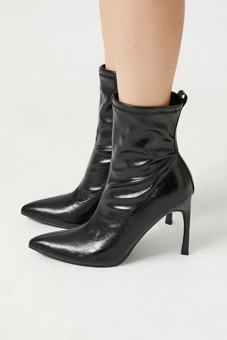 Metallic Pointed Toe Stiletto Booties