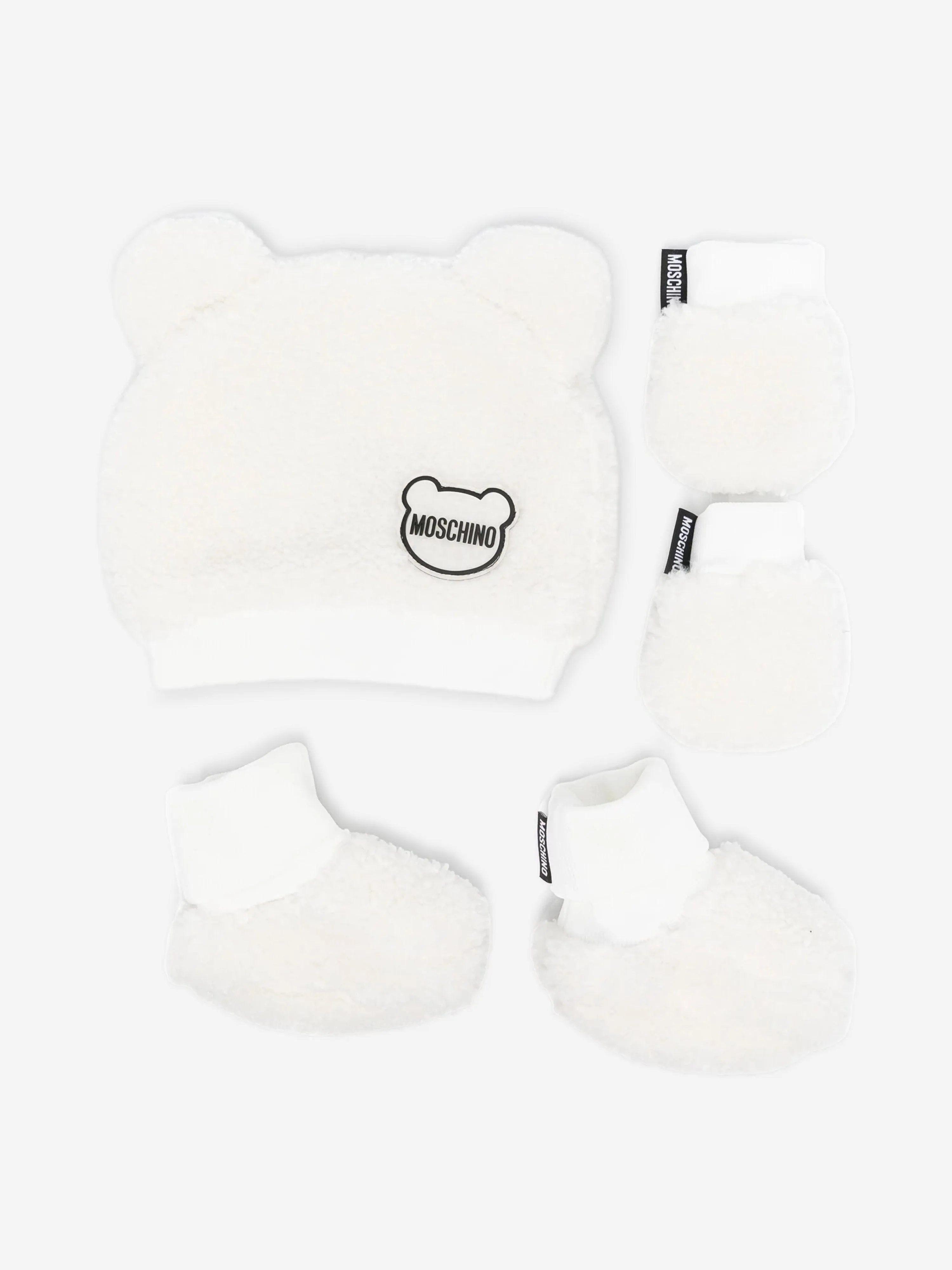 Moschino Baby Hat Gloves and Booties Gift Set in Ivory