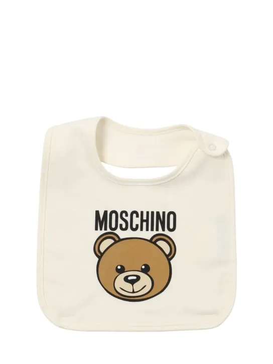 Moschino   Printed cotton romper, bib &amp; hat 