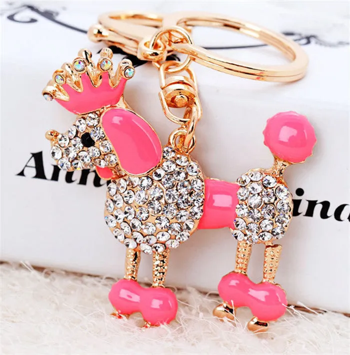 New Arrival Rhinestone Noble Poodle Design Keychains Car Keyrings Charm Purse Pendant Creative Gift For Women Free Shipping