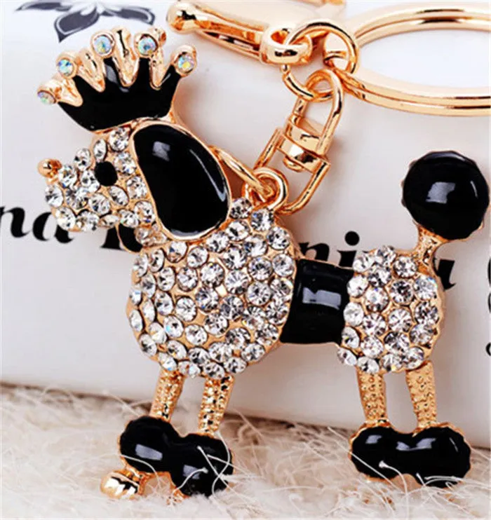 New Arrival Rhinestone Noble Poodle Design Keychains Car Keyrings Charm Purse Pendant Creative Gift For Women Free Shipping