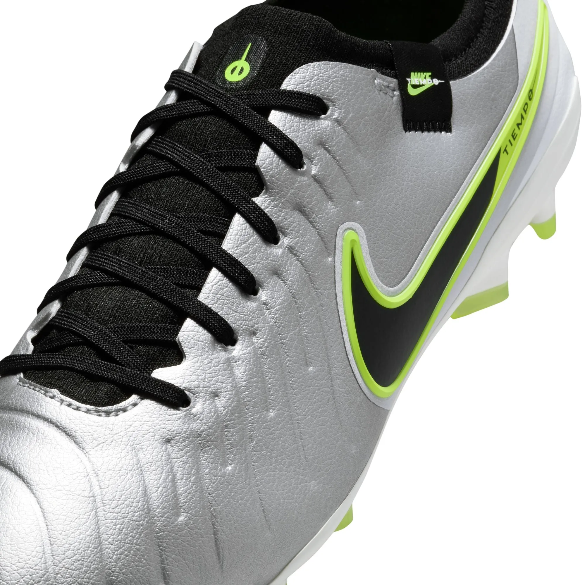 Nike Tiempo Legend 10 Pro FG Firm Ground Soccer Cleats - Metallic Silver/ Black/ Volt