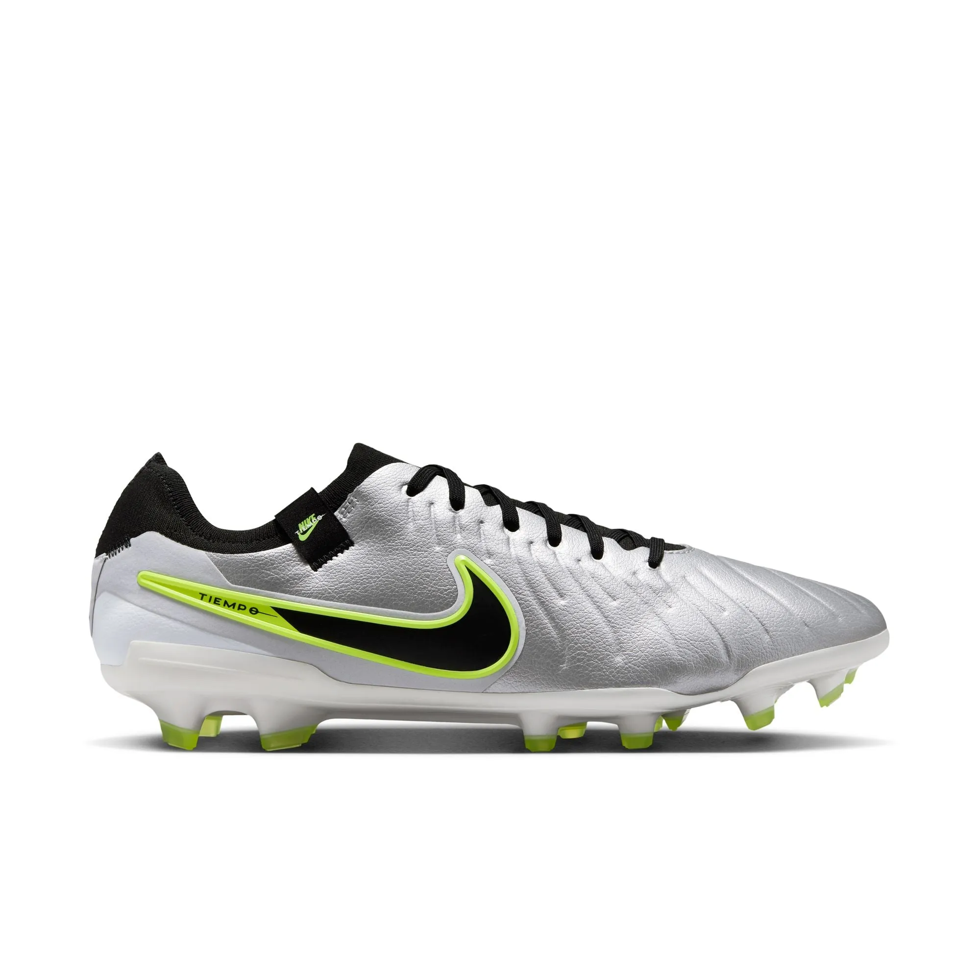 Nike Tiempo Legend 10 Pro FG Firm Ground Soccer Cleats - Metallic Silver/ Black/ Volt