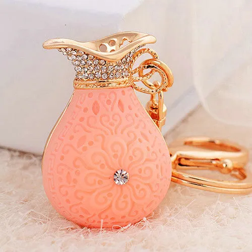 Novelty Item Creative Jewelry High Quality Gold Plated Riches Purse Rhinestone Keychain Charm Pendent Keyrings For Women