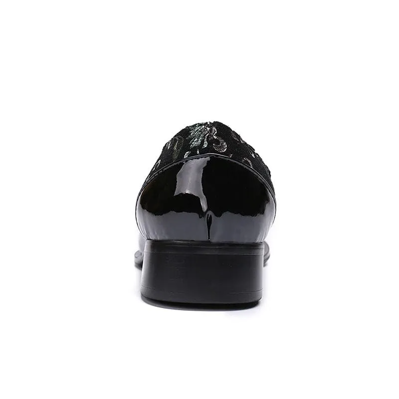 Ornate Black Dress Shoes with Pointed Toe Caps for Trendy Men