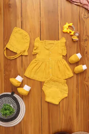 Perfect Trio Set: Solid Color Baby Frock with Matching Underwear and Capset