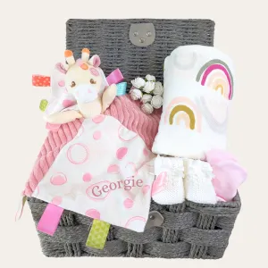 Personalised Baby Girl Gifts Hamper Tilly Giraffe & Rainbow Swaddle