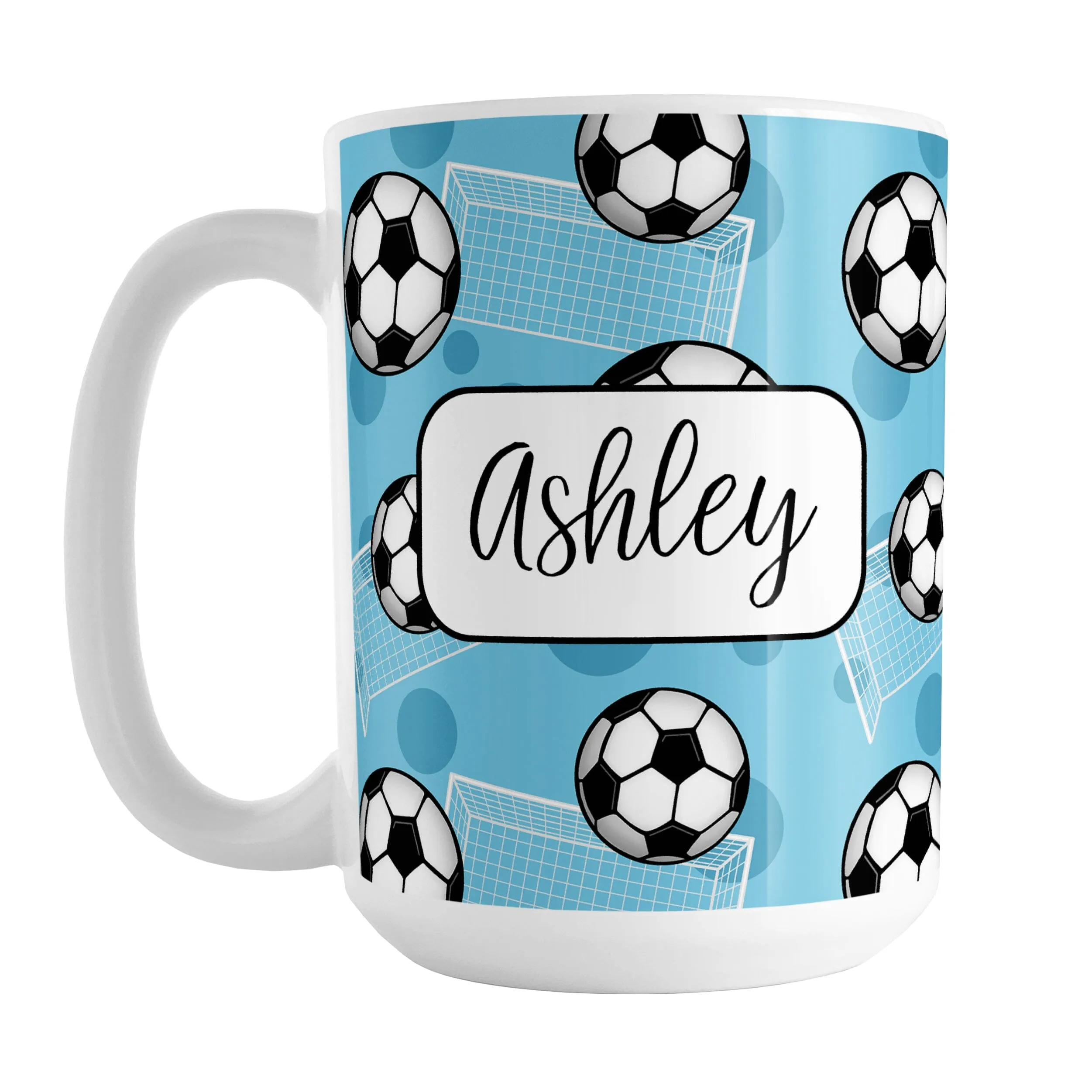 Personalized Blue Soccer Ball and Goal Mug