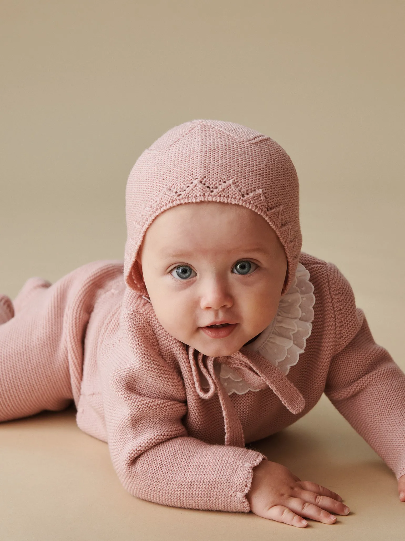 Pink Rixo Merino Baby Girl Knitted Bonnet