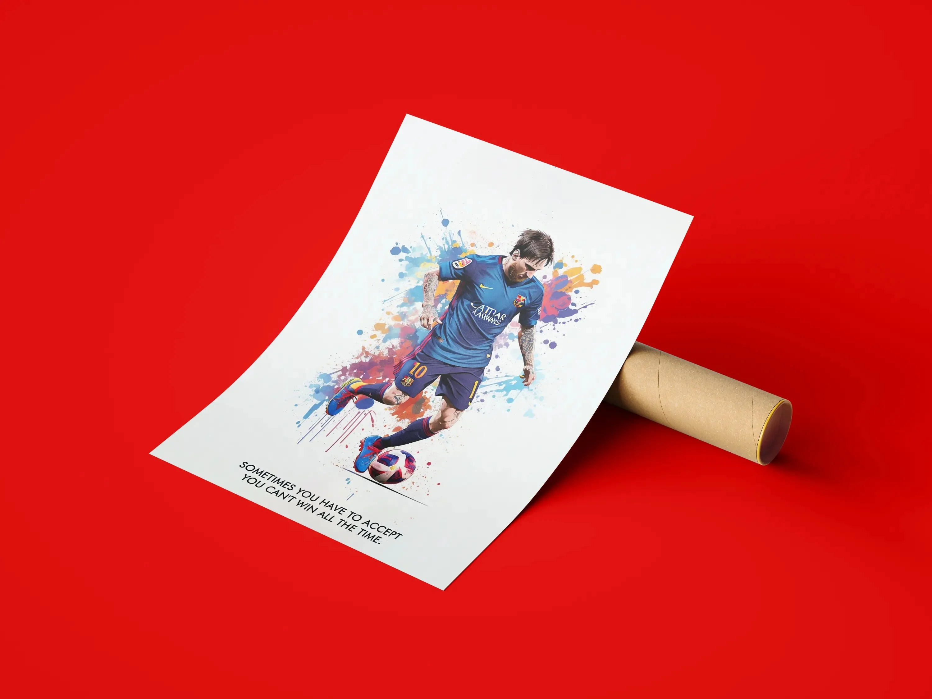 Playing Messi Colour Artwork With Quote