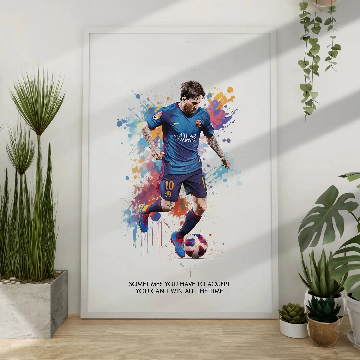 Playing Messi Colour Artwork With Quote