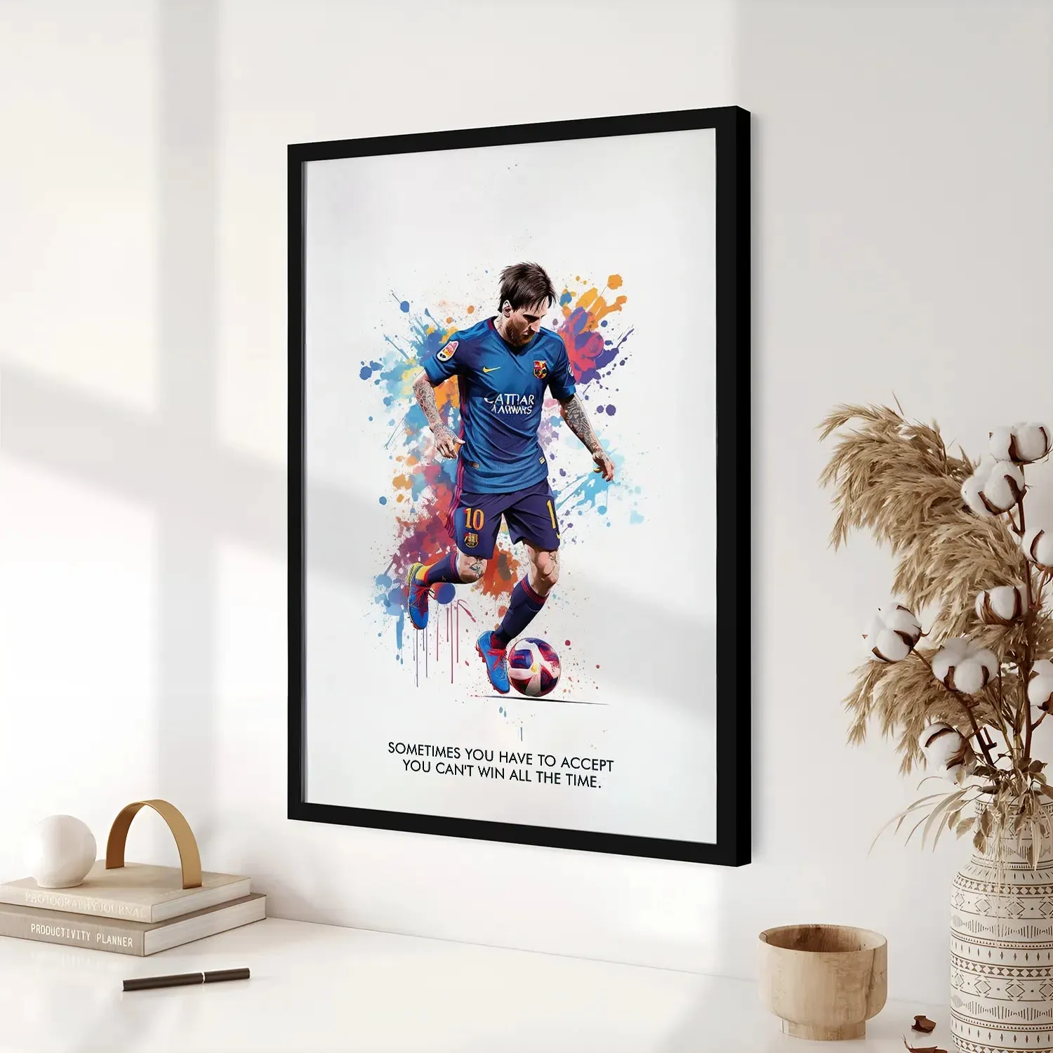 Playing Messi Colour Artwork With Quote