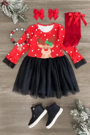 Polka Dot Reindeer Tutu Dress & Onesie