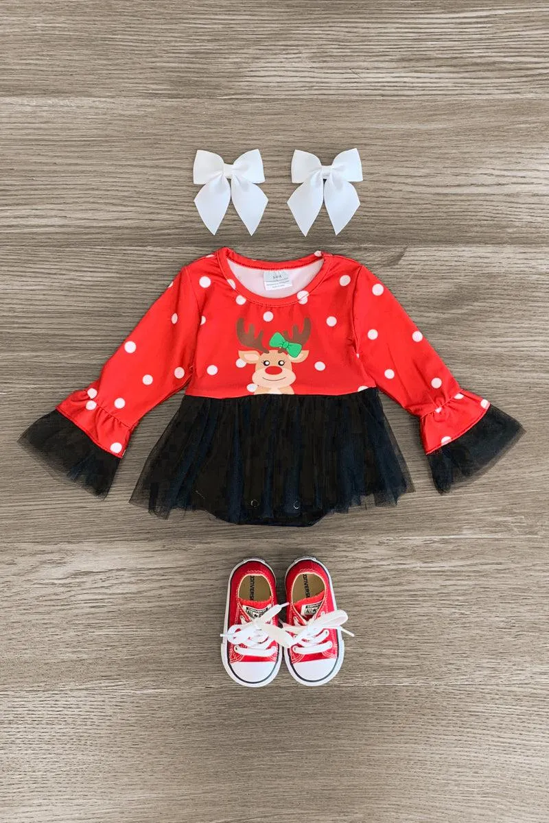 Polka Dot Reindeer Tutu Dress & Onesie