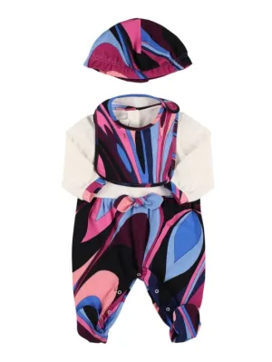 Pucci   Printed cotton jersey romper, bib &amp; hat 