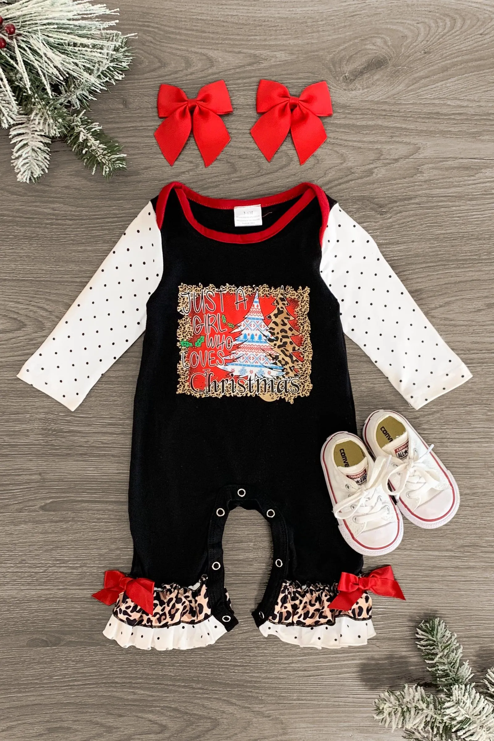 "Just A Girl Who Loves Christmas" Denim Set & Baby Romper