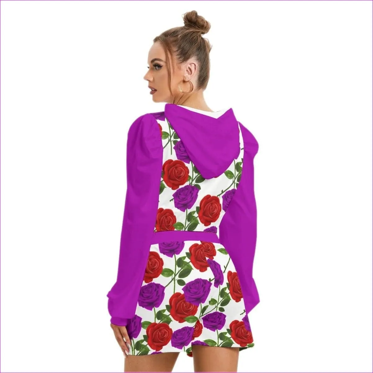 Red Rose Purp Women's Mirco Fleece Hoodie And Short Set