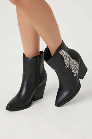 Rhinestone Fringe Block Heel Booties