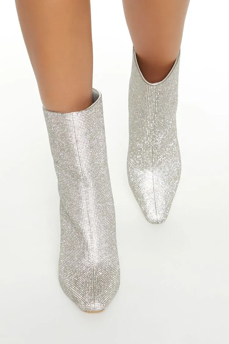 Rhinestone Notched Heel Booties