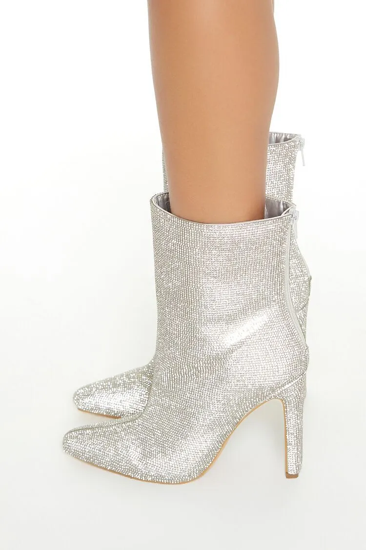 Rhinestone Notched Heel Booties