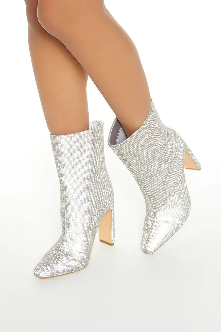 Rhinestone Notched Heel Booties