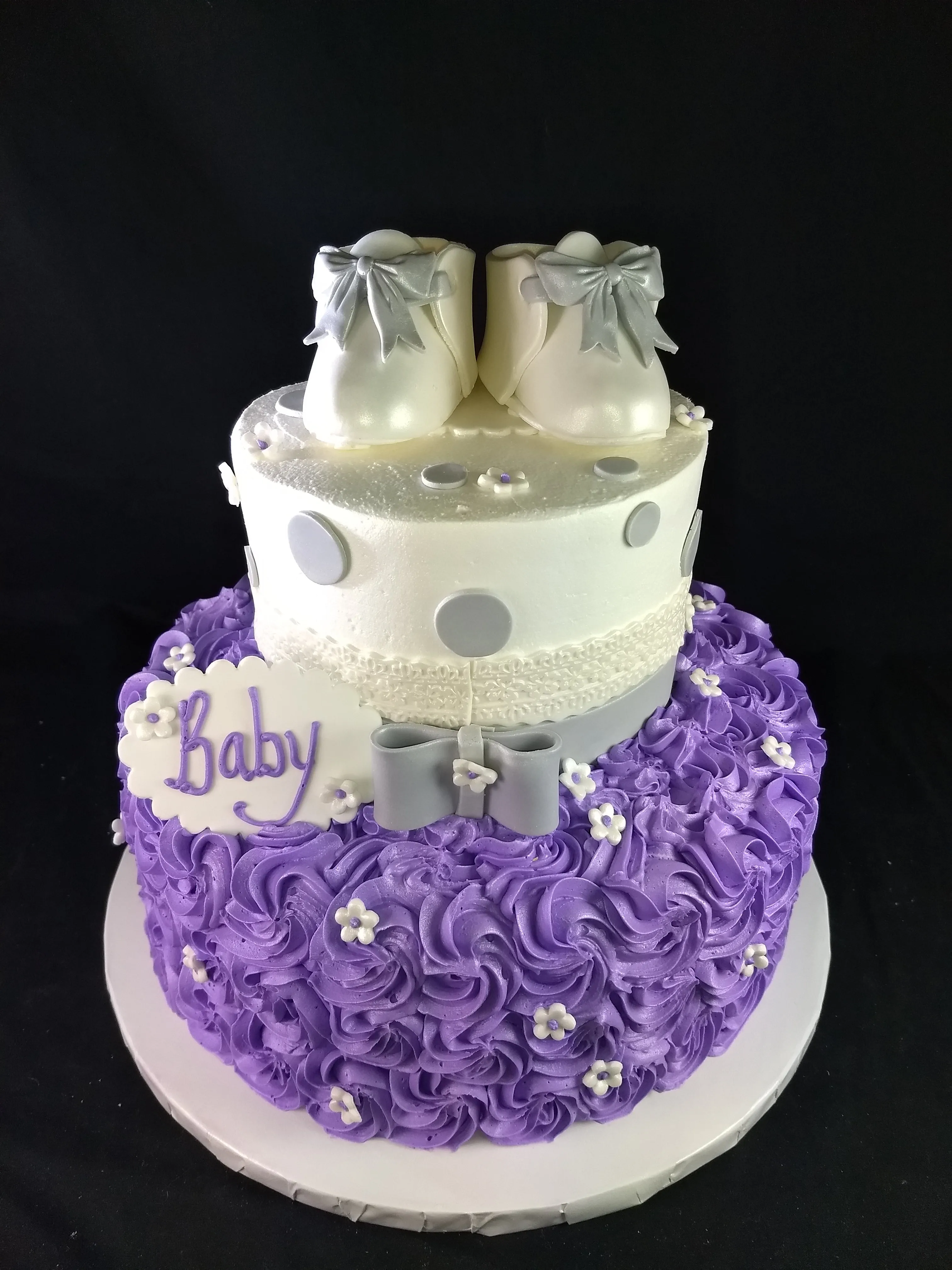 Rosettes with Crown or Booties  Celebration Tier Cake