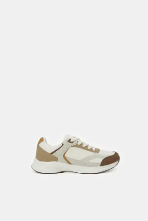 Senior Boys Beige Colour Block Trainer