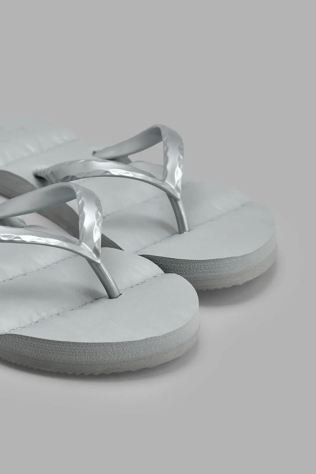 Silver Glitter Flip Flop With Padded Sock