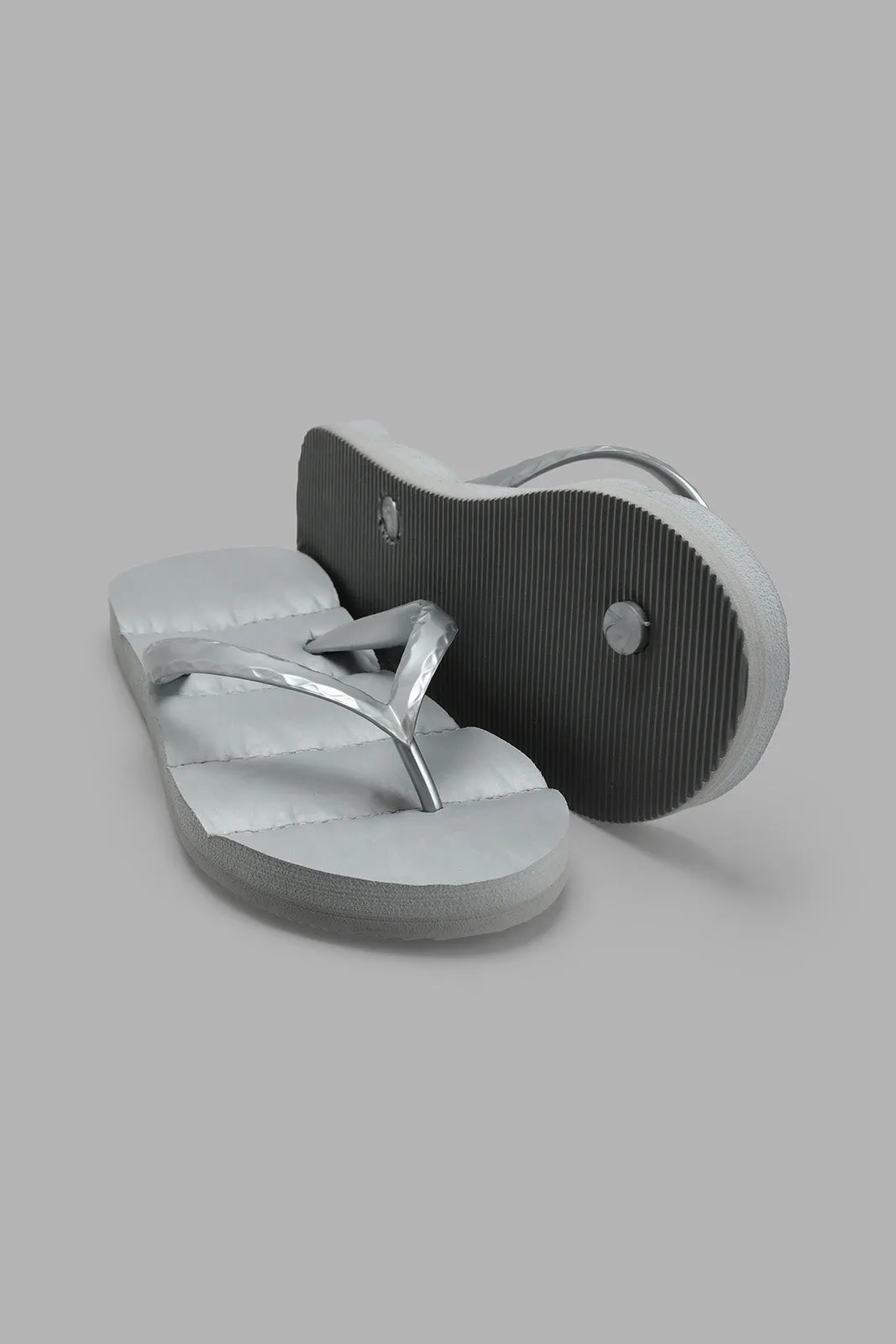 Silver Glitter Flip Flop With Padded Sock