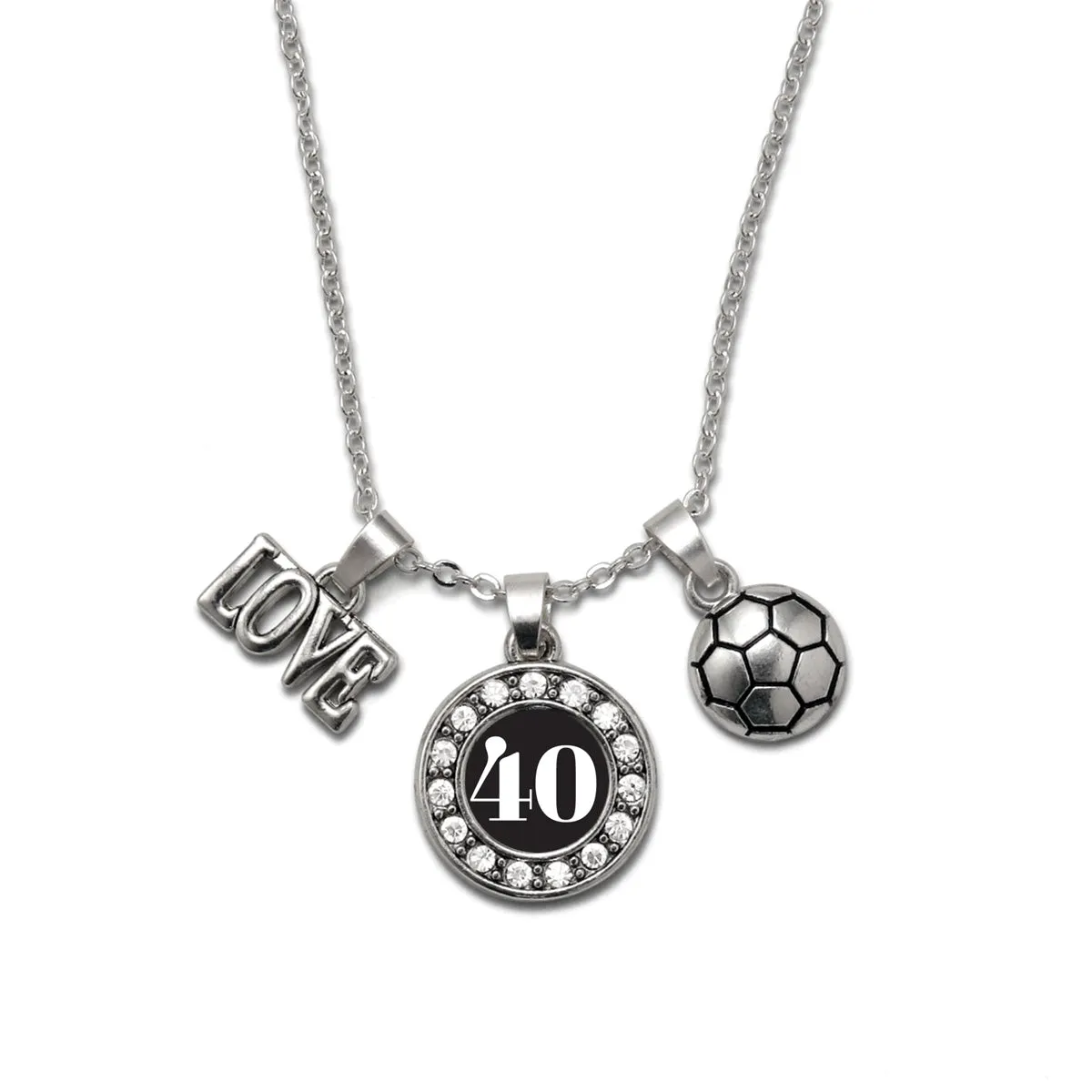 Silver Soccer - Sports Number 40 Circle Charm Classic Necklace