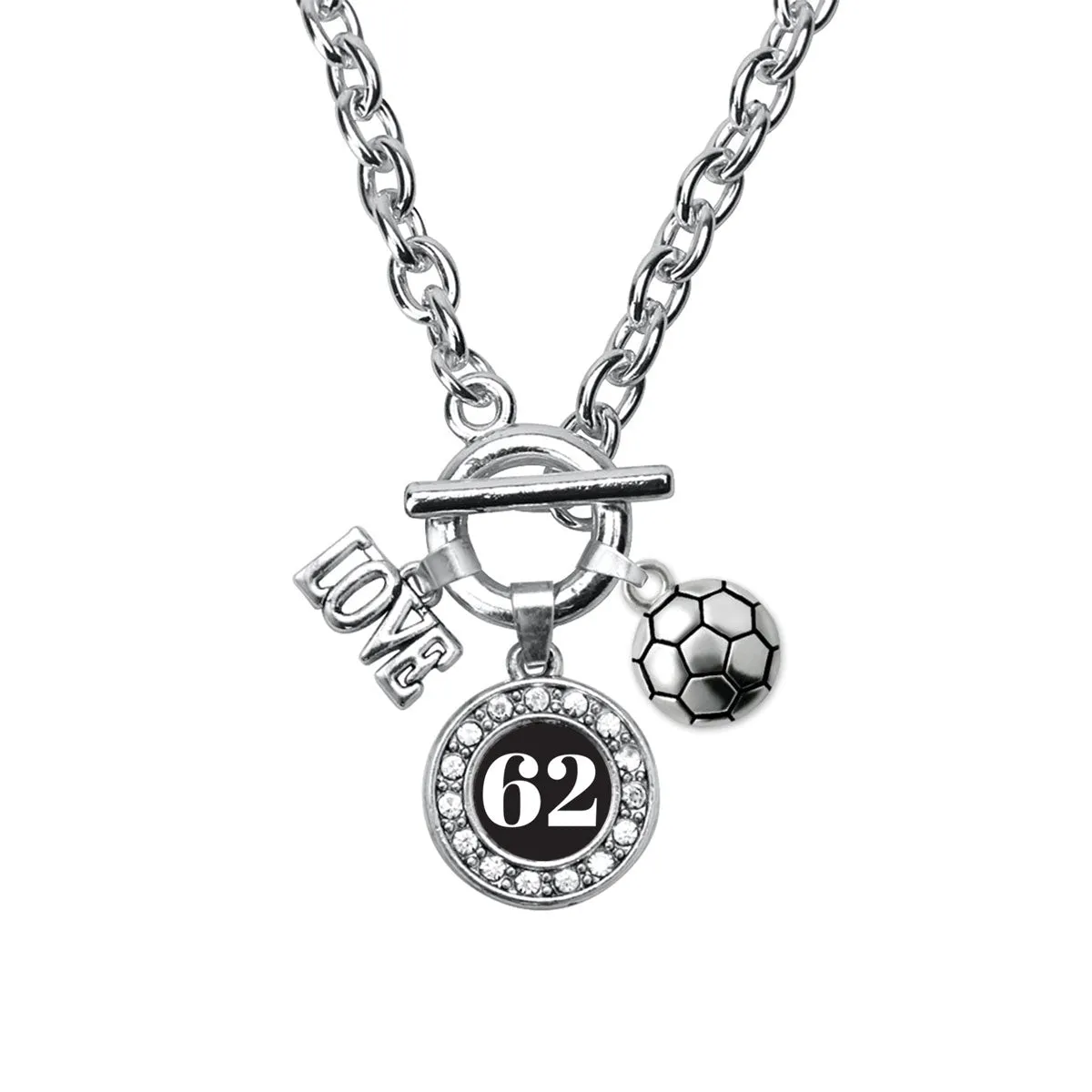 Silver Soccer - Sports Number 62 Circle Charm Toggle Necklace