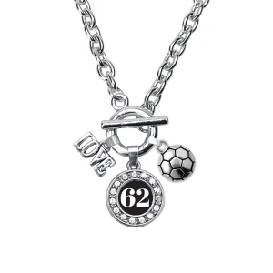 Silver Soccer - Sports Number 62 Circle Charm Toggle Necklace